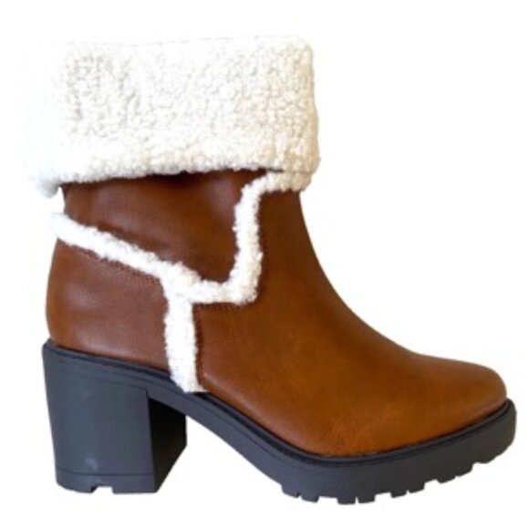 JustFab Ellie Trim Heeled Sherpa Lined Women's Boot Size 8 Tan/Brown New W/ Box - Picture 2 of 4